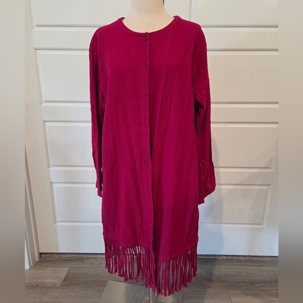 COLOR ME COTTON WOMEN'S PINK FRINGE BUTTON CARDIGAN SIZE SMALL